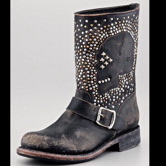 Frye black Jenna Skull Studded Short Pull On Boots - Picture 4 of 4