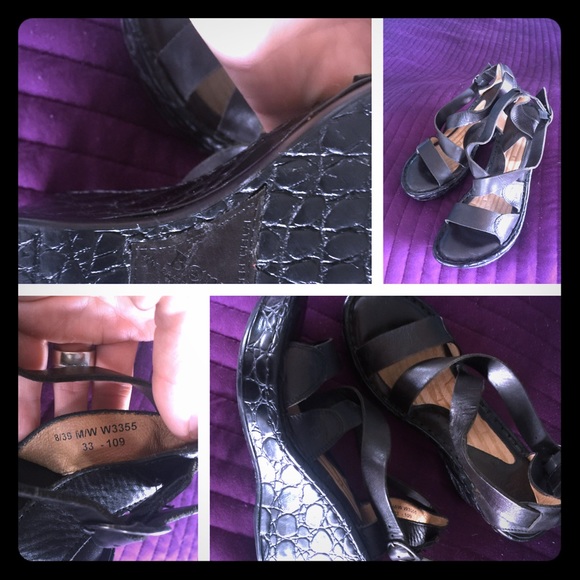 Born Strap Wedges, black, size 8