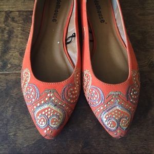 Orange Embellished Pointy Flat 8.5