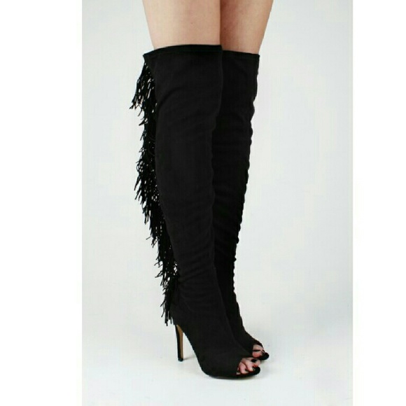 NIB! Thigh High Peep Toe Fringe Boots!