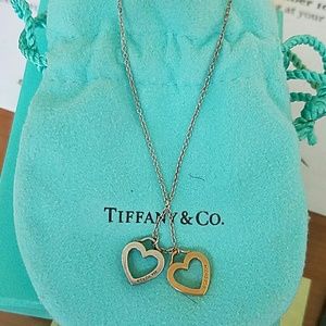Sterling/18R Tiffany Hrt Double Pendant 16 In.