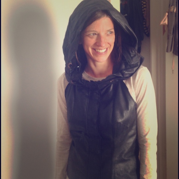 Olivier Theyskens black leather vest with hood