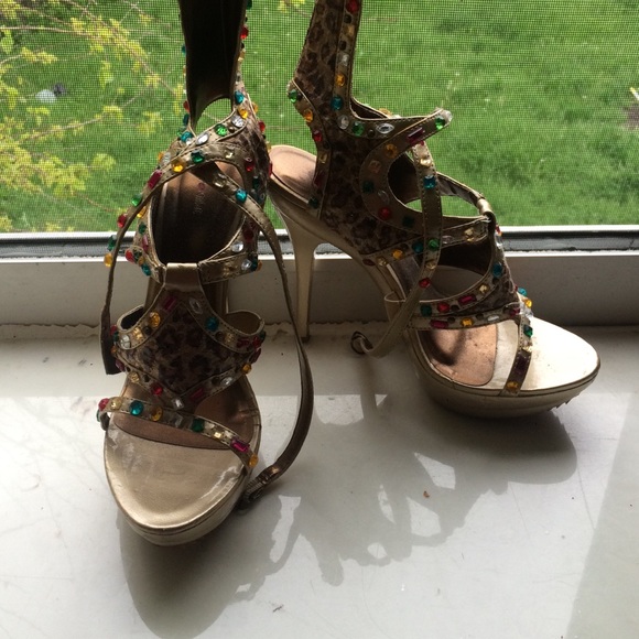 Colored Gem Stone Cheetah Heels - Picture 1 of 4