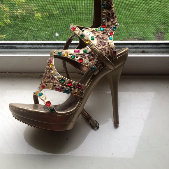 Colored Gem Stone Cheetah Heels - Picture 2 of 4