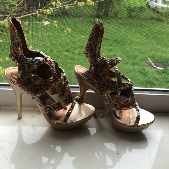 Colored Gem Stone Cheetah Heels - Picture 4 of 4