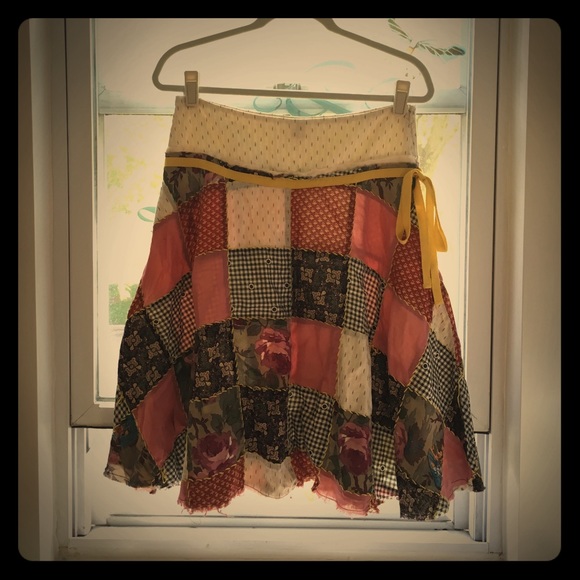 Free people patchwork skirt sz 4 fray bottom style