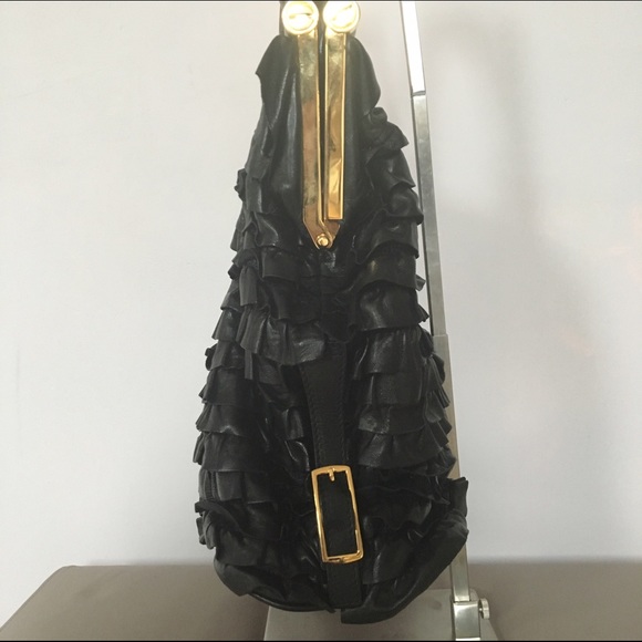 Valentino Garavani black leather Allure Ruffled Handbag purse - Picture 2 of 4