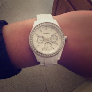 A white fossil watch