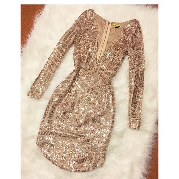 Gold sequin low cut mini dress