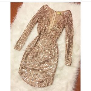 Gold sequin low cut mini dress