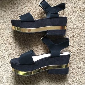 Topshop platform sandals black & gold