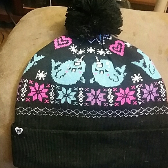 Adorable narwhal beanie with a pompom on top