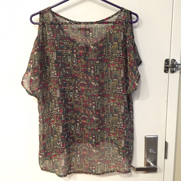Sheer Tribal Print Off the Shoulder Blouse - Picture 3 of 3