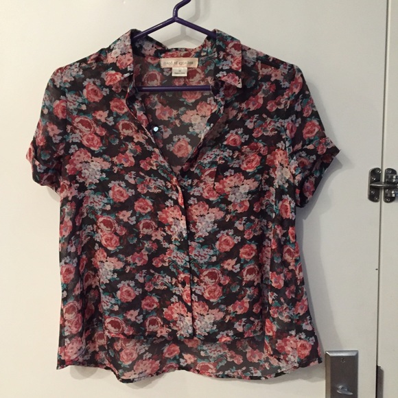 Band of Gypsies Sheer Rose Print Cropped Blouse