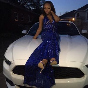 Blue Sequin Illusion Dress