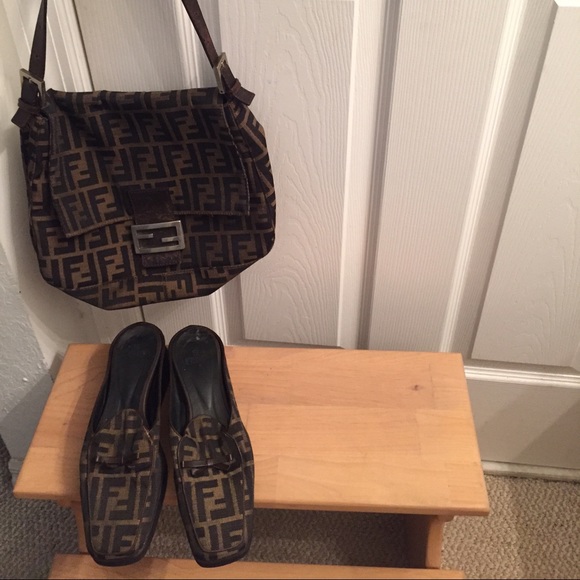 Fendi Zucca Wedge Sandals & Envelope Handbag