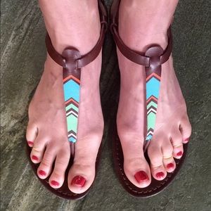Aerie Brown Leather Strappy Sandals