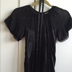 Silk and chiffon flutter sleeve top