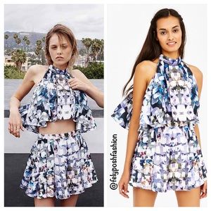 C/meo Collective Blue X Uo Printed Flutter Top