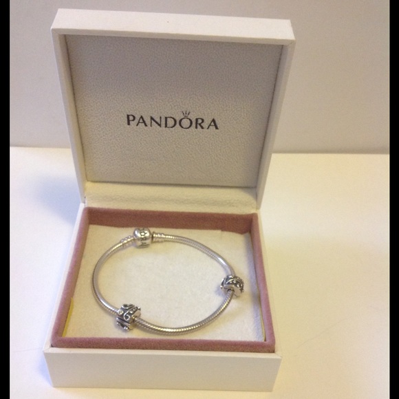 Pandora sterling silver bracelet with clip charms