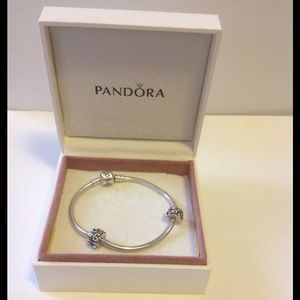 Pandora sterling silver bracelet with clip charms