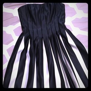 BCBG black and white strip strapless dress