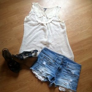Lacey collared sheer tank.
