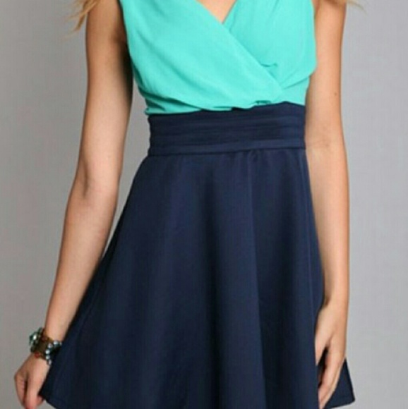 Navy and Teal Skater Dress