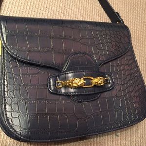 Navy Purse with Gold Lion Accent