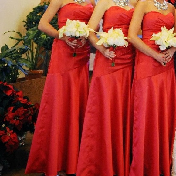 Red satin evening gown