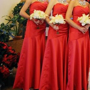 Red satin evening gown