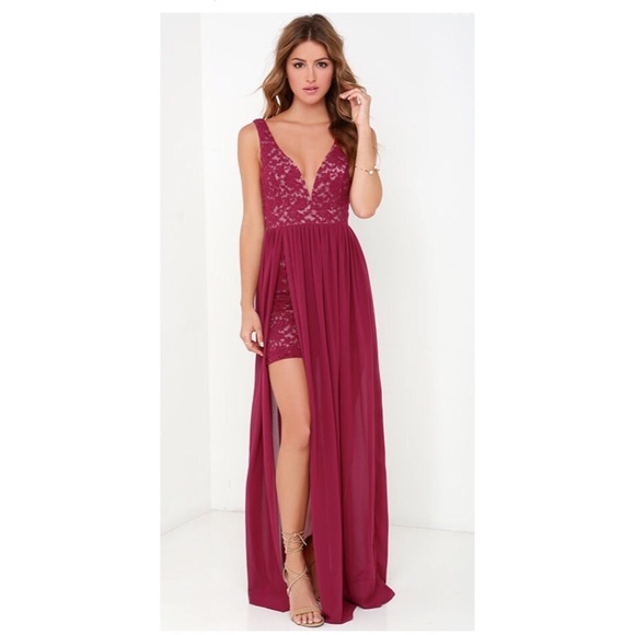 Formal Lace Maxi Dress - "Berry Red" Worn ONCE!