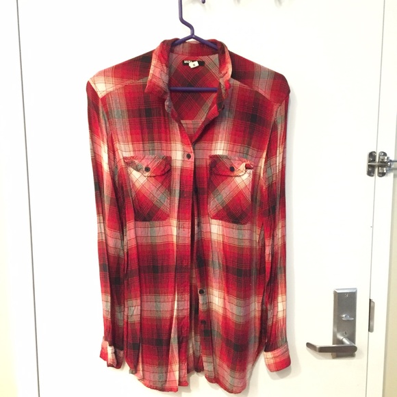 BDG Rayon Tartan Button Down