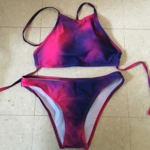 Pink and purple tie-dye bathing suit