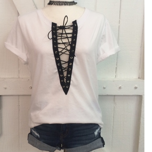 Lace Up Grunge Tee White - Picture 2 of 2