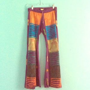 Incredible patchy hippie pants.