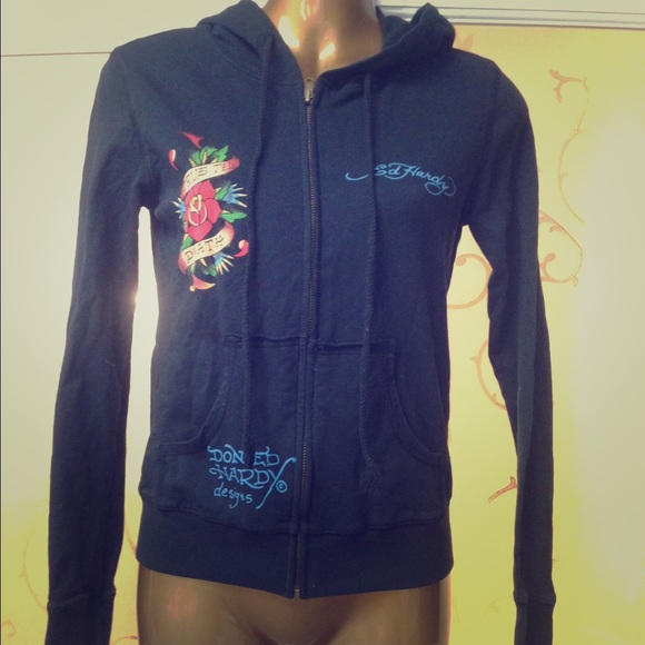 Ed Hardy Navy Sweatshirt Zip Up Hoodie New Size S