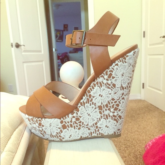 Brown and lace wedges