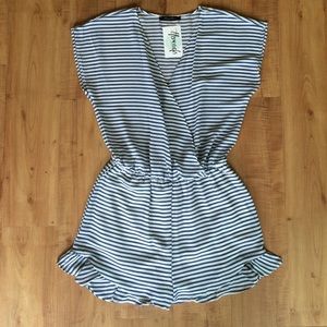 Blue and white striped romper