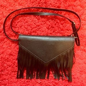Black Fringe Clutch with Crossbody Strap