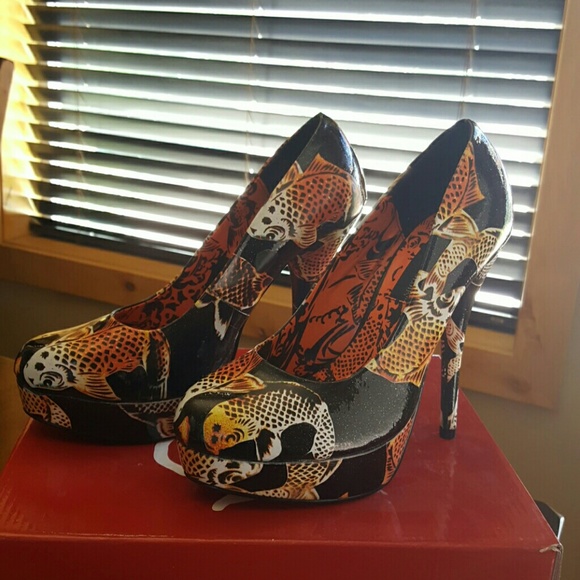 Iron Fist koi fish printed high heels