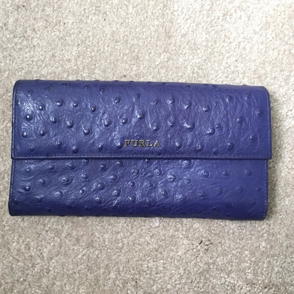 Furla blue ostrich leather wallet