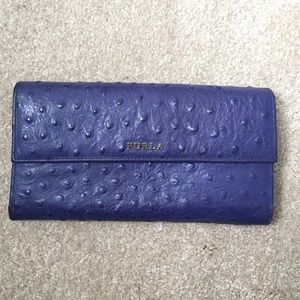Furla blue ostrich leather wallet