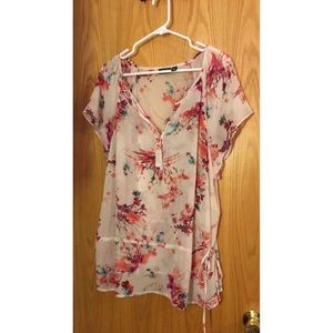 a.n.a. Flower Print Sheer Blouse