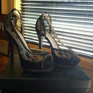 Black lace with rhinestone sexy high heel
