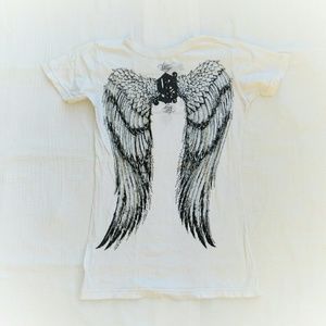 Sinful embellished angel wings tee