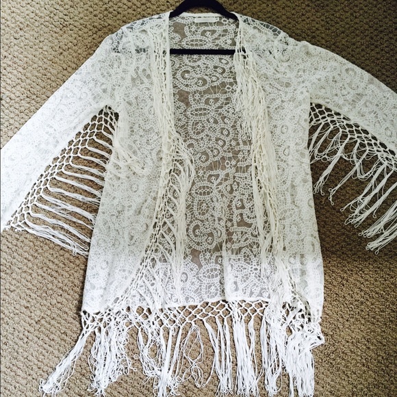 LF White Lace Kimono with Fringe