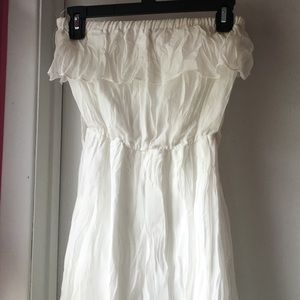White, strapless high low dress