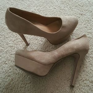 Nude suede heels