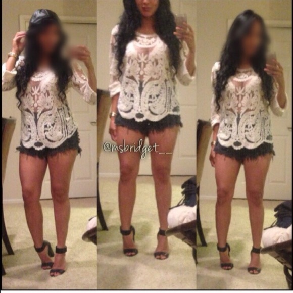 Lace and mesh detailed long sleeve